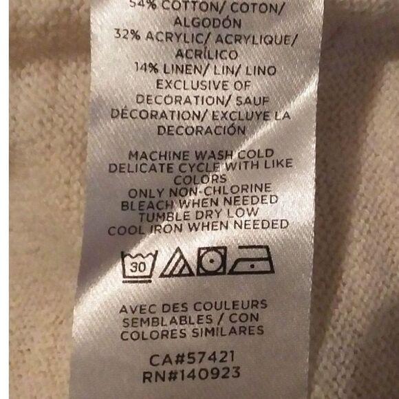 Loft Sweater Women's Cream Tan Shimmer Edges Cotton Linen Blend 3 / 4 Sl… - Picture 9 of 10